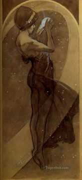 North Star 1902 ペンシルウォッシュ チェコ アールヌーボー独特のアルフォンス ミュシャ Oil Paintings